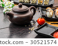 Teapot and sushi set sashimi and sushi rolls 30521574