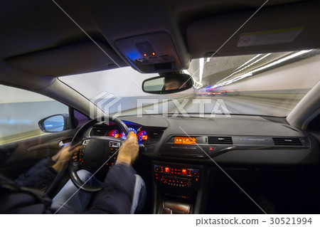 Night city road view from inside car Night city road view from inside car 30521994