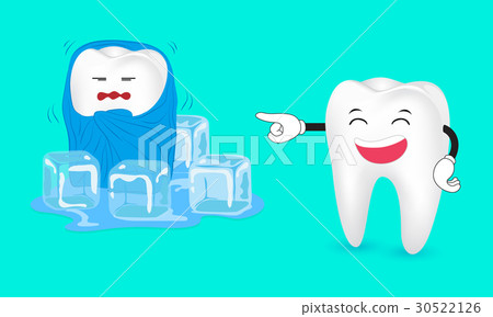 Cute cartoon tooth character with blanket and ice. Cute cartoon tooth character with blanket and ice. 30522126
