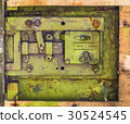 Closeup old lock on metal garage door 30524545