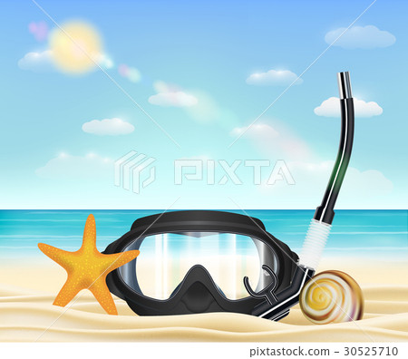 scuba diving mask on a sea sand beach scuba diving mask on a sea sand beach 30525710