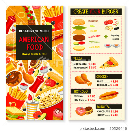 Vector menu for fast food meals, snacks and drinks 30529446