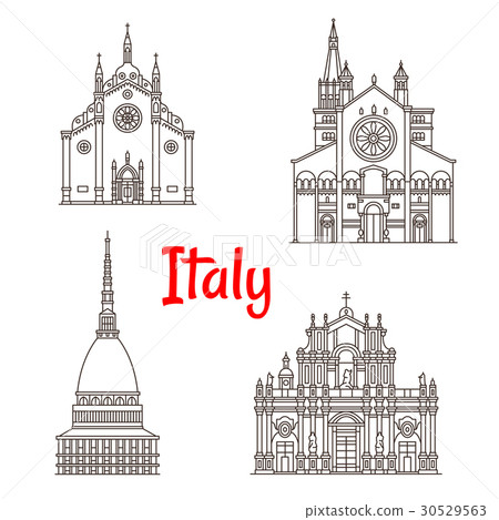 Italian architecture Italy landmarks vector icons Italian architecture Italy landmarks vector icons 30529563