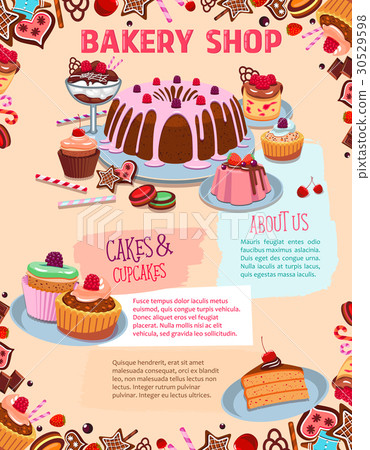 Vector poster for bakery shop cakes and desserts Vector poster for bakery shop cakes and desserts 30529598