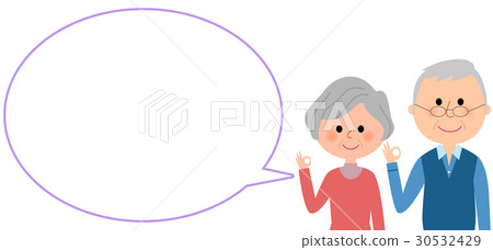 Senior couple blowing out OK sign Senior couple blowing out OK sign 30532429