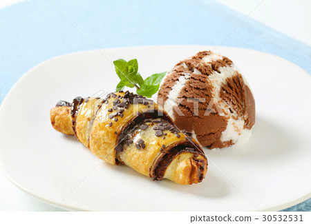 chocolate croissant with ice cream chocolate croissant with ice cream 30532531