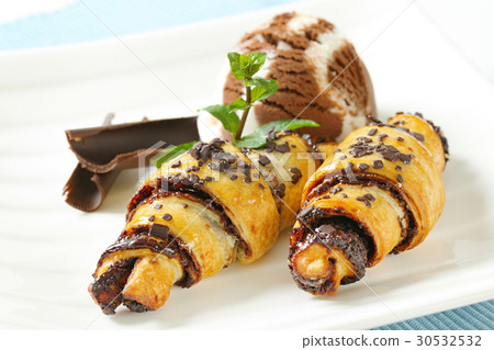 chocolate croissants with ice cream chocolate croissants with ice cream 30532532