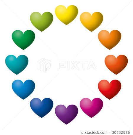 Twelve rainbow color hearts arranged in a circle Twelve rainbow color hearts arranged in a circle 30532986