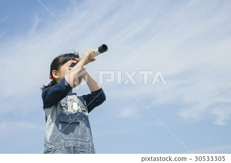 Children looking far away with a telescope Children looking far away with a telescope 30533305