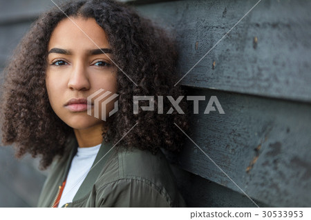 Sad Mixed Race African American Teenager Woman 30533953