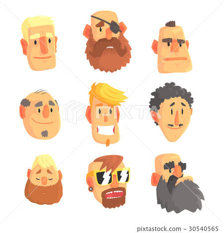 Cartoon avatar men faces with different emotions 30540565