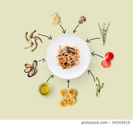 Cooking ingredients for italian food, seafood 30543019