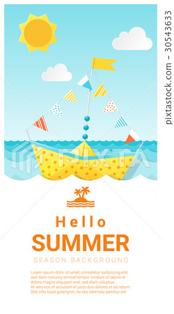 Hello summer background with colorful paper ship Hello summer background with colorful paper ship 30543633