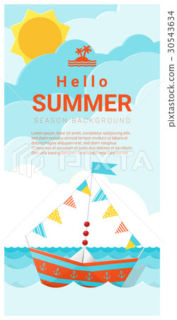 Hello summer background with colorful paper ship Hello summer background with colorful paper ship 30543634