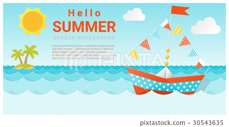 Hello summer background with colorful paper ship 30543635
