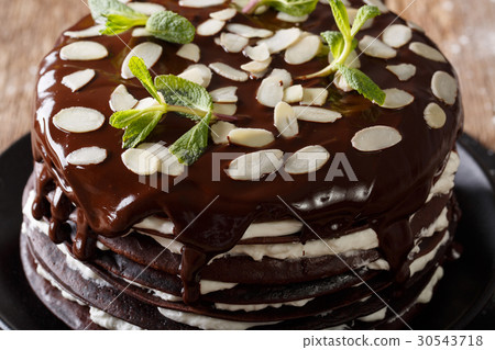 Chocolate crepes cake with whipped cream Chocolate crepes cake with whipped cream 30543718