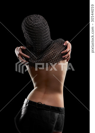 Naked sexy young woman wearing chain mail  30544059