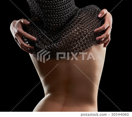 Naked sexy young woman wearing chain mail  30544060