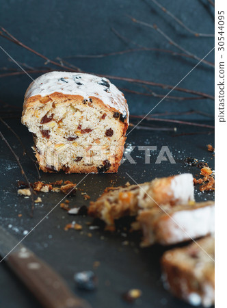 Close-up of Christmas sweet cake Stollen with Close-up of Christmas sweet cake Stollen with 30544095