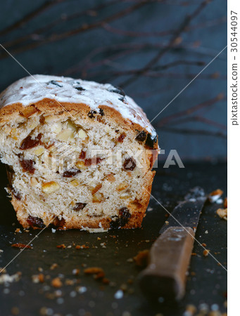 Close-up of Christmas sweet cake Stollen with Close-up of Christmas sweet cake Stollen with 30544097