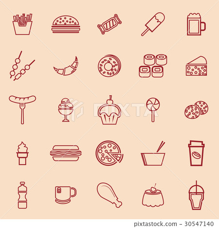 Fast food line color icons on brown background 30547140