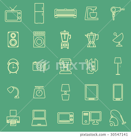 Household line color icons on green background 30547141