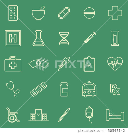 Pharmacy line color icons on green background 30547142