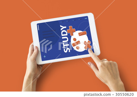 Illustration of mathematics solution lessons on digital tablet learning technology Illustration of mathematics solution lessons on digital tablet learning technology 30550620