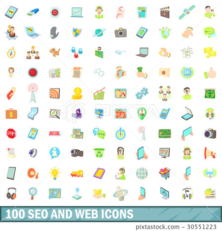 100 seo and web icons set, cartoon style 30551223