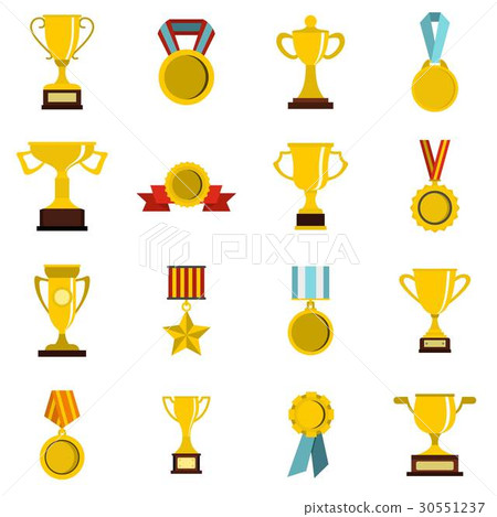 Trophy set flat icons 30551237