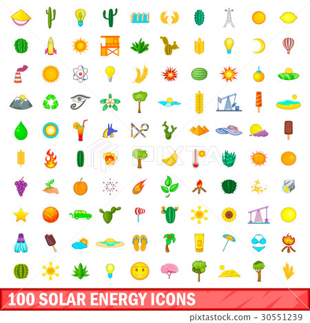 100 solar energy icons set, cartoon style 100 solar energy icons set, cartoon style 30551239