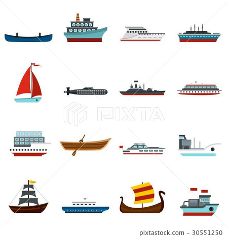 Sea transport set flat icons 30551250