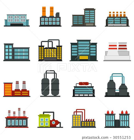 Industrial building factory set flat icons 30551253