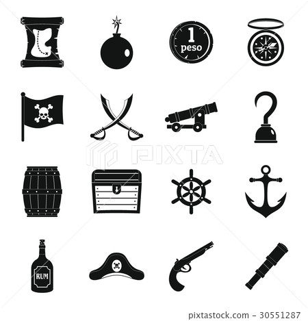 Pirate icons set, simple style Pirate icons set, simple style 30551287