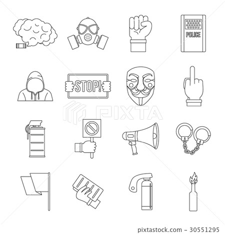 Protest icons set, outline style Protest icons set, outline style 30551295