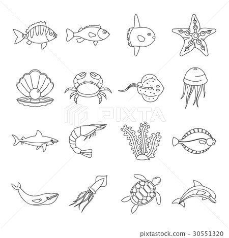 Sea animals icons set, otline style 30551320