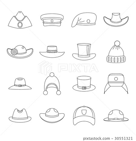 Headdress hat icons set, outline style Headdress hat icons set, outline style 30551321