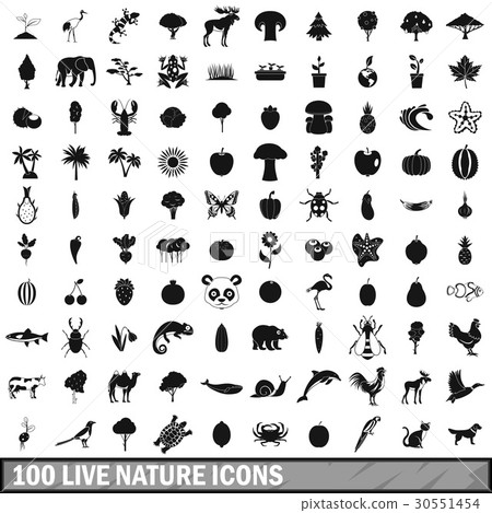 100 live nature icons set in simple style 30551454