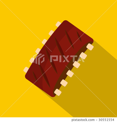 Grilled pork rib meat icon, flat style 30551554