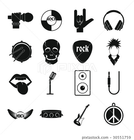 Rock music icons set, simple style Rock music icons set, simple style 30551759