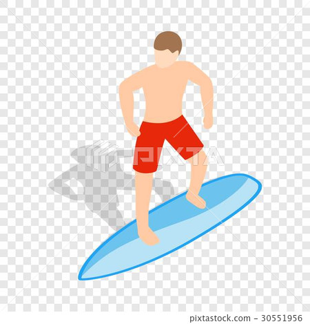 Surfer man on surfboard isometric icon - Stock Illustration [30551956 ...