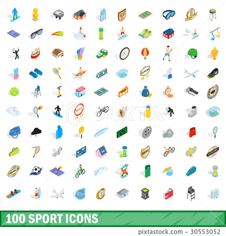100 sport icons set, isometric 3d style 30553052