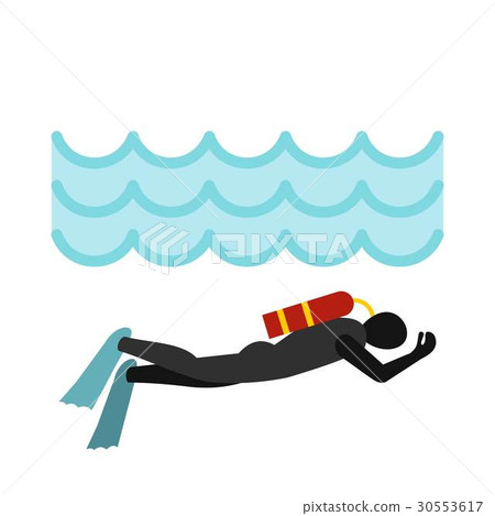 Aqualanger in diving suit icon, flat style 30553617