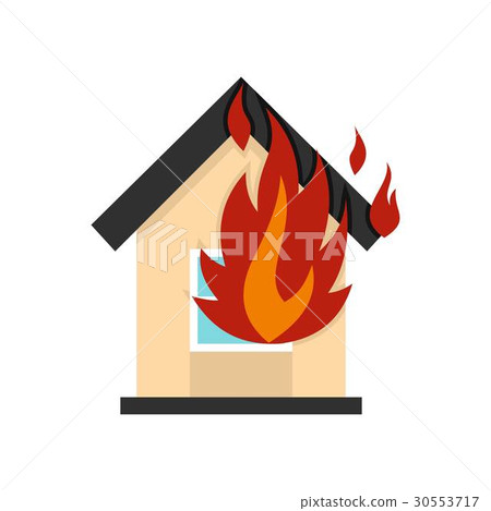 Flames from house window icon, flat style Flames from house window icon, flat style 30553717