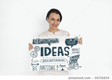 Woman Holding Placard Social Media Woman Holding Placard Social Media 30556859