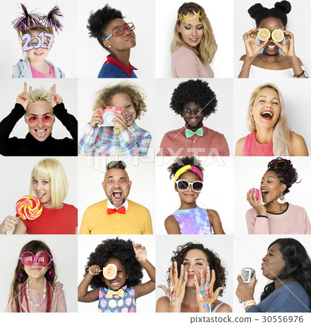 Set of Diversity People Face Expression Lifestyle Studio Collage 30556976