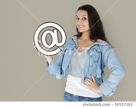 Woman is smiling Holding address sign 30557162