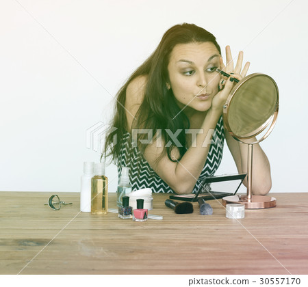 Caucasian woman make up on the mirror 30557170