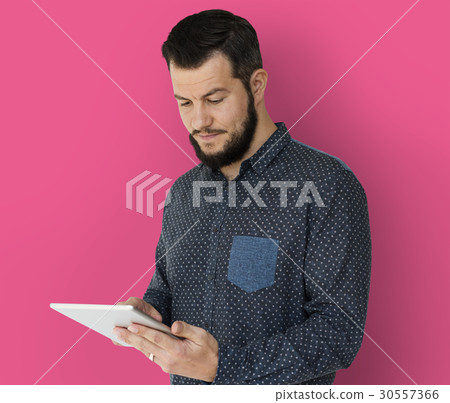 Adult Caucasian Man Using Digital Tablet 30557366