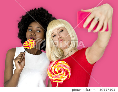 Friends Lollipop Candy Taking Selfie 30557393